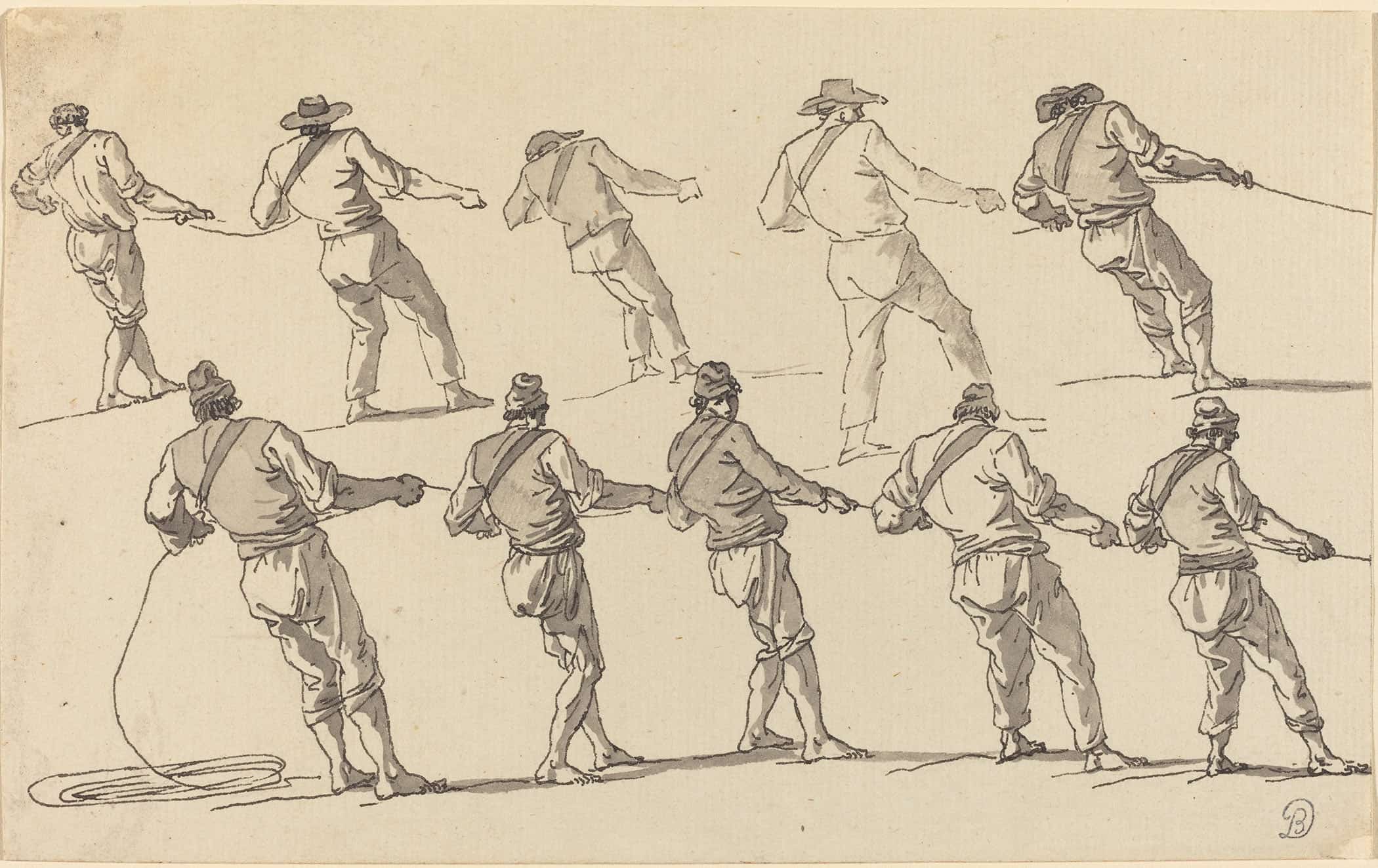 Ten Men Pulling On Ropes by Claude Joseph Vernet