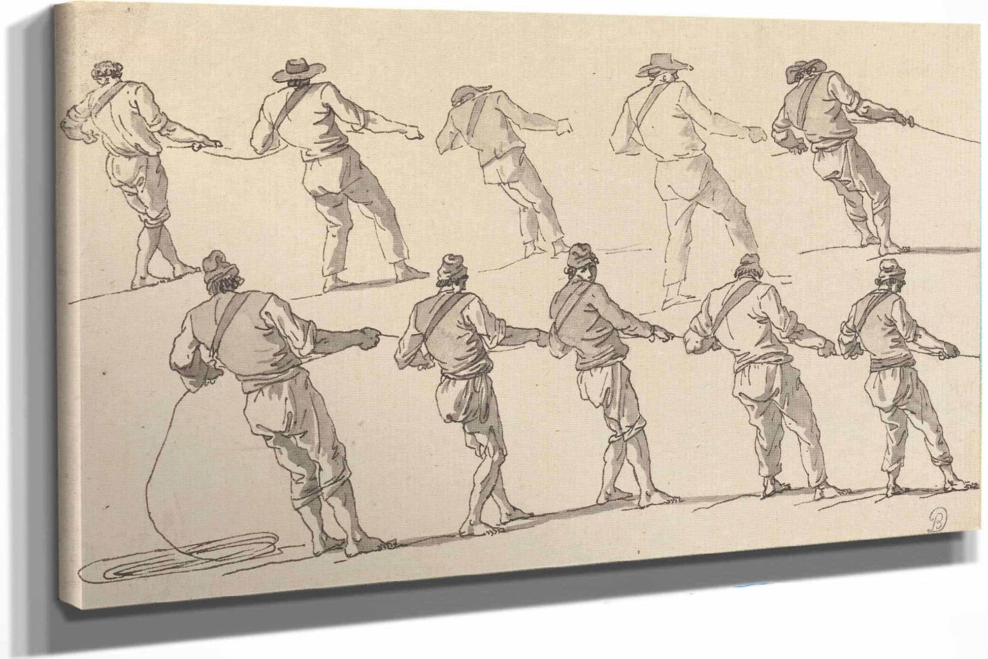 Ten Men Pulling On Ropes by Claude Joseph Vernet