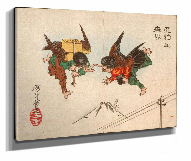 Tengu Messengers Colliding In Midair by Tsukioka Yoshitoshi