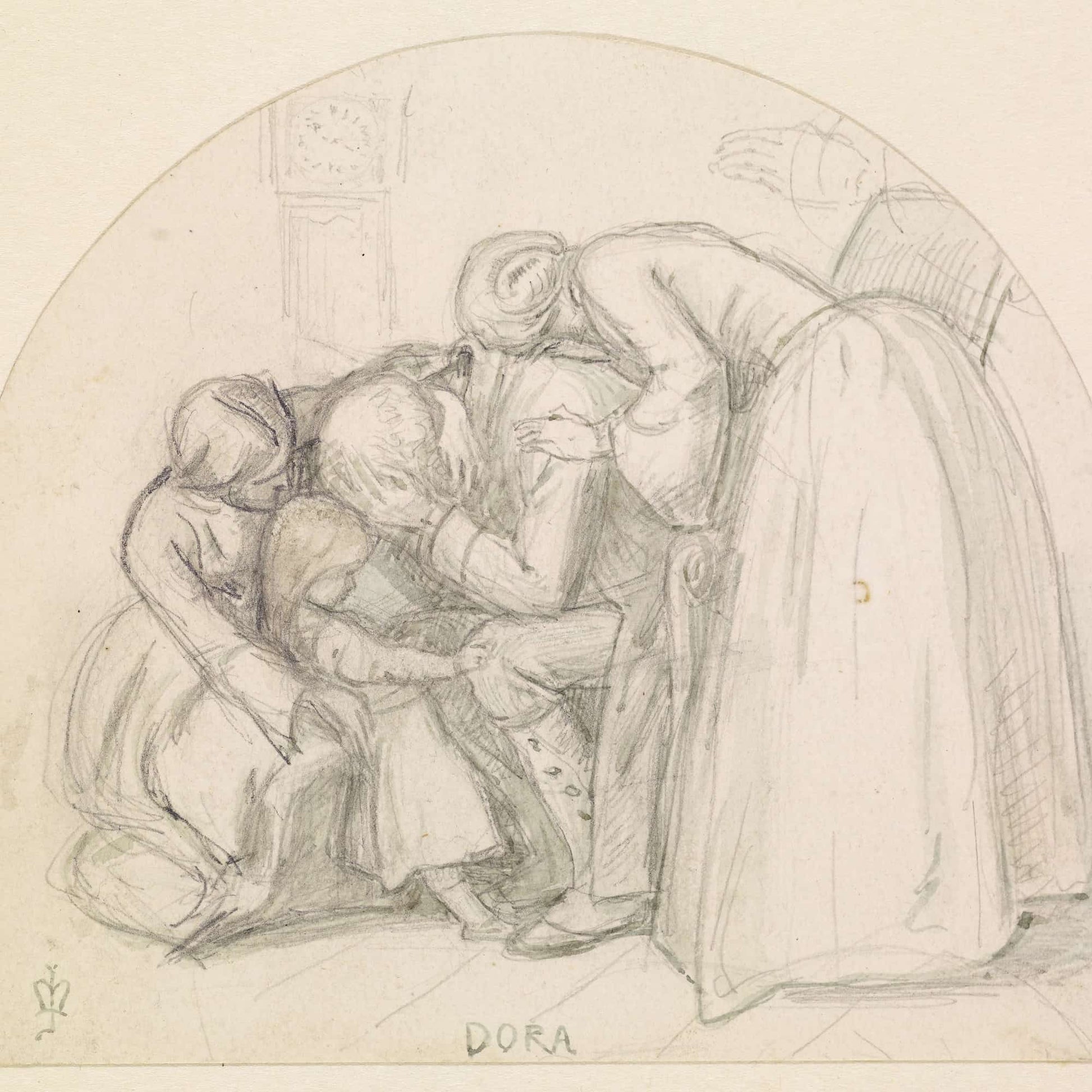 Tennysons Dora Study Of Mary Child And Dora Comforting Their Father by Sir John Everett Millais