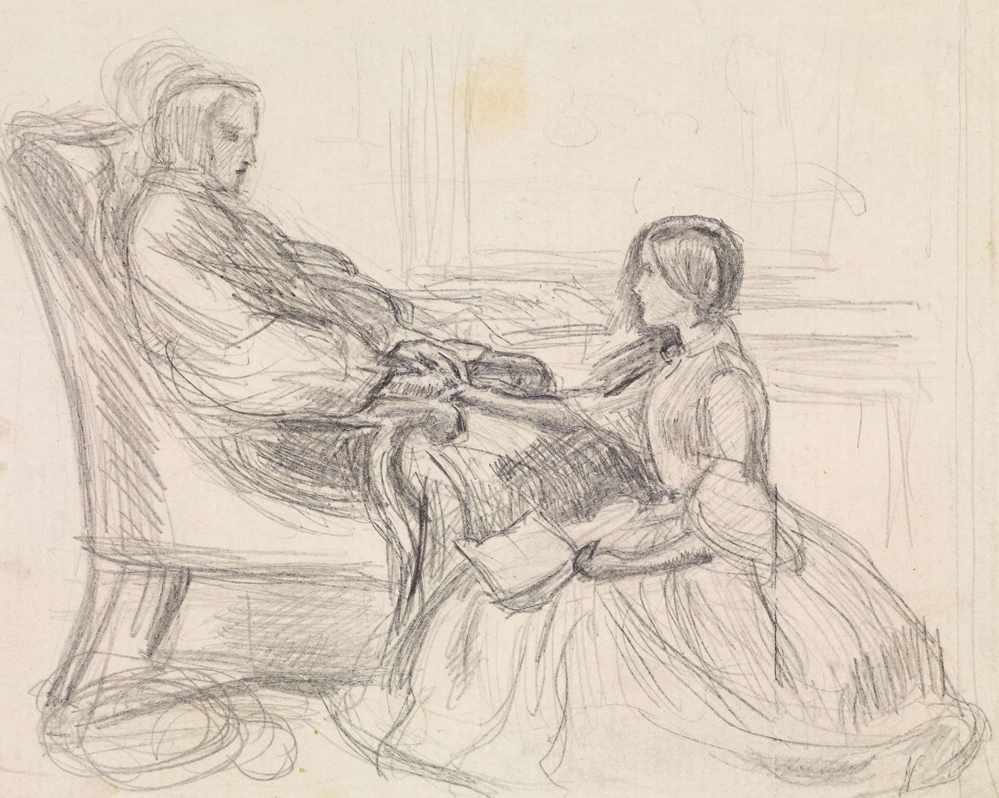 Tennysons The Grandmothers Apology Figure Study by Sir John Everett Millais