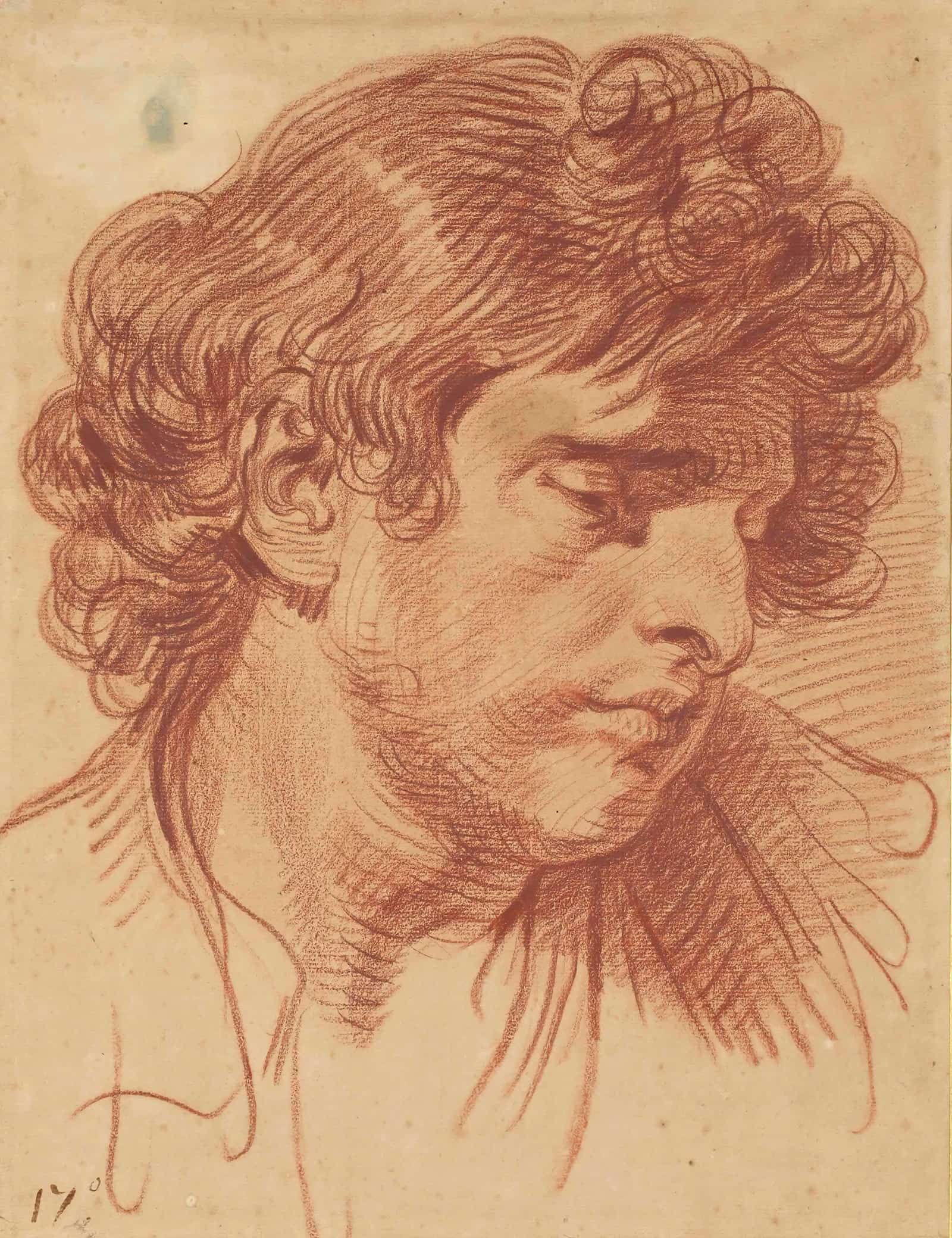 Tete Dhomme Aux Cheveux Boucles by Jean Baptiste Greuze