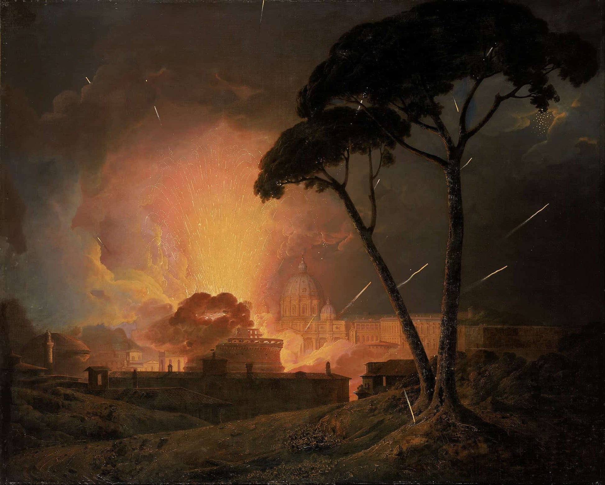 The Annual Girandola At The Castel Santangelo Rome by Joseph Wright Of Derby