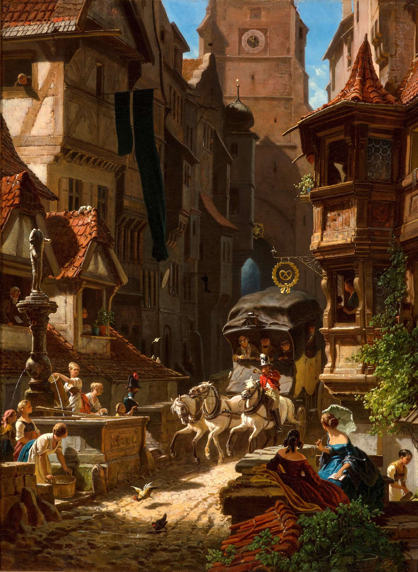 The Arrival Of The Stagecoach by Carl Spitzweg