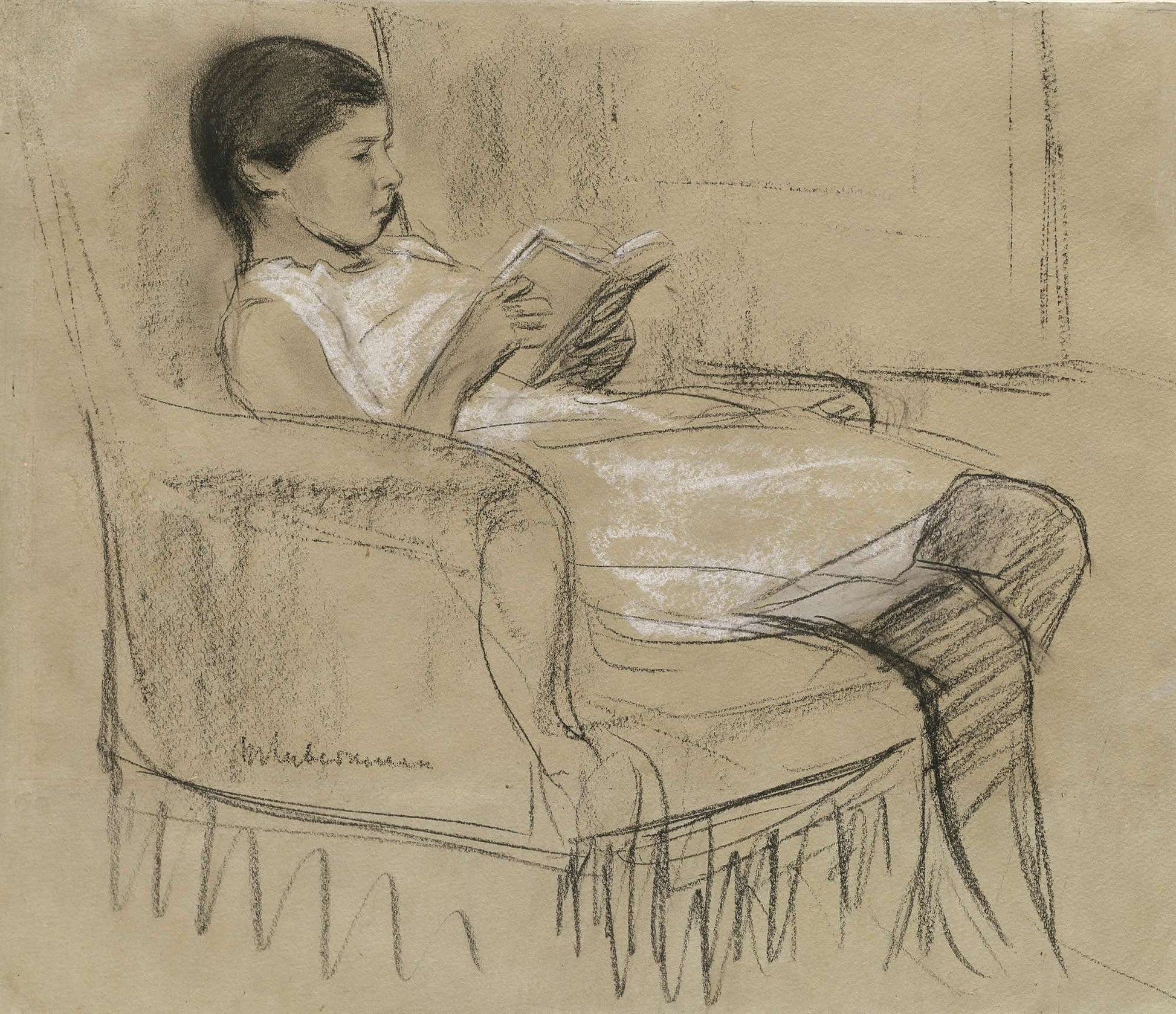 The Artists Daughter Kathe Reading In A Chair by Max Liebermann