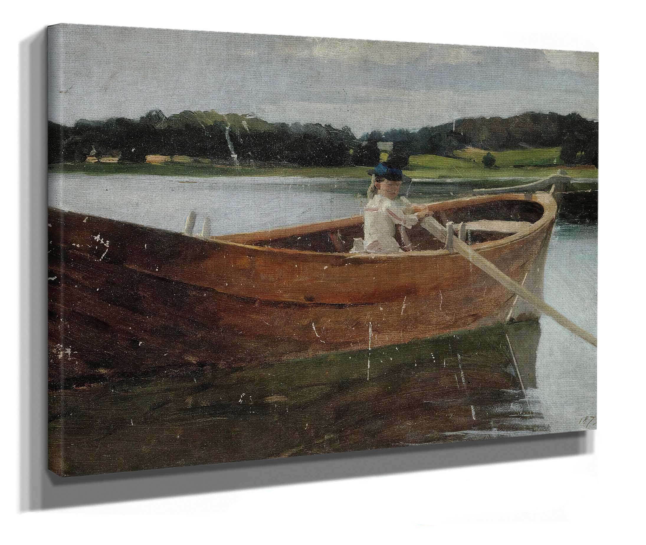 The Artists Sister Berta In A Rowing Boat Study by Albert Edelfelt