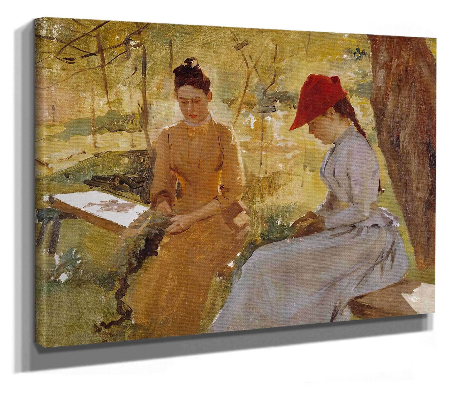 The Artists Sisters Annie And Berta Binding Garlands by Albert Edelfelt