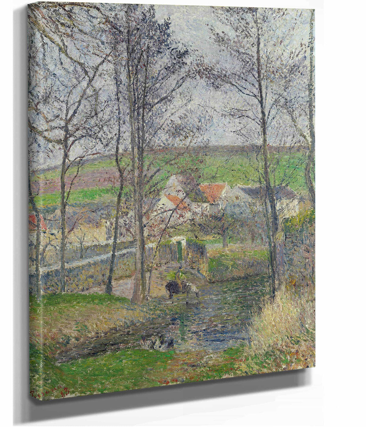 The Banks Of The Viosne At Osny In Grey Weather Winter by Camille Pissarro