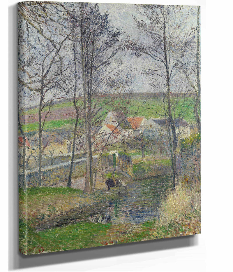 The Banks Of The Viosne At Osny In Grey Weather Winter by Camille Pissarro