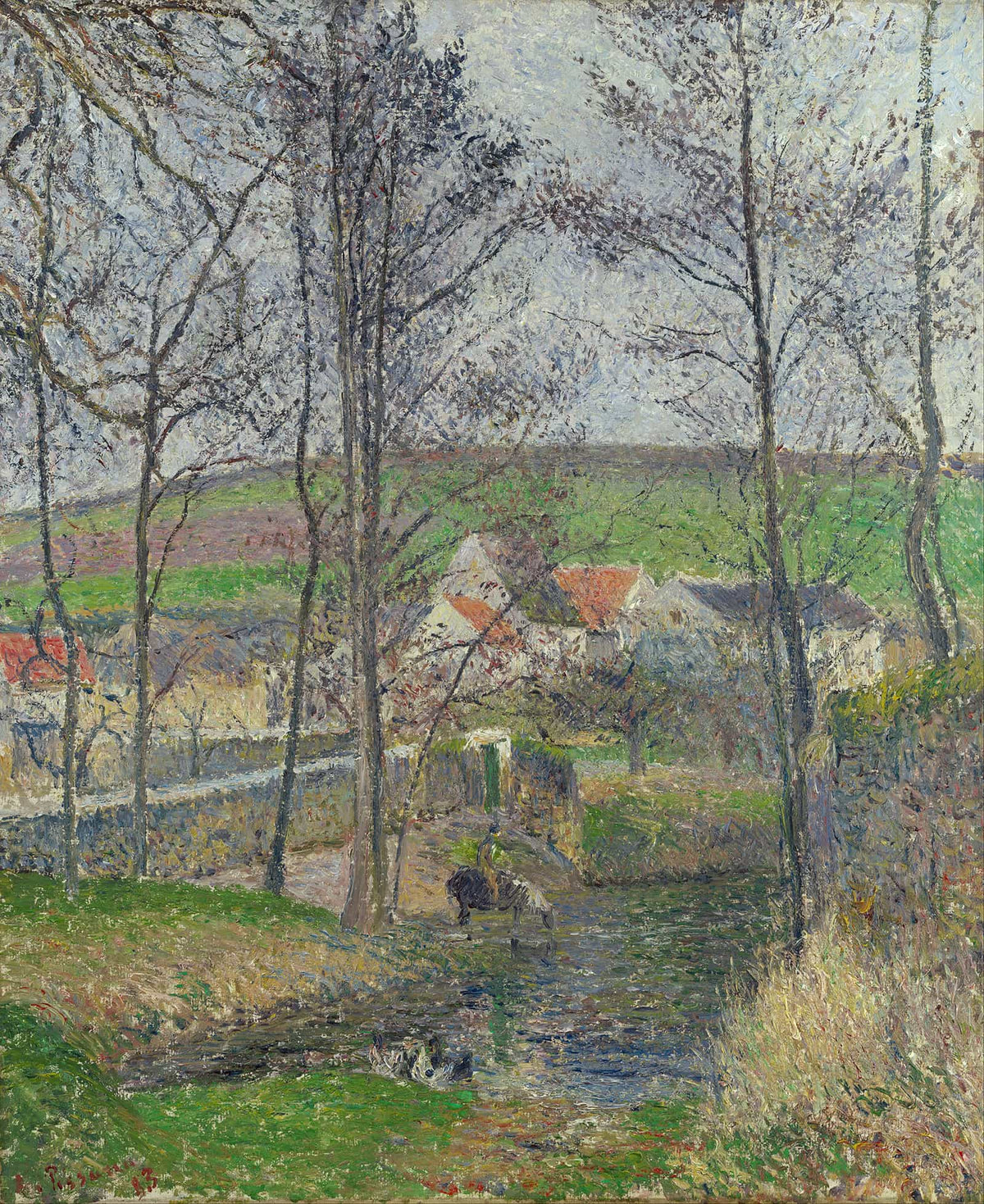 The Banks Of The Viosne At Osny In Grey Weather Winter by Camille Pissarro