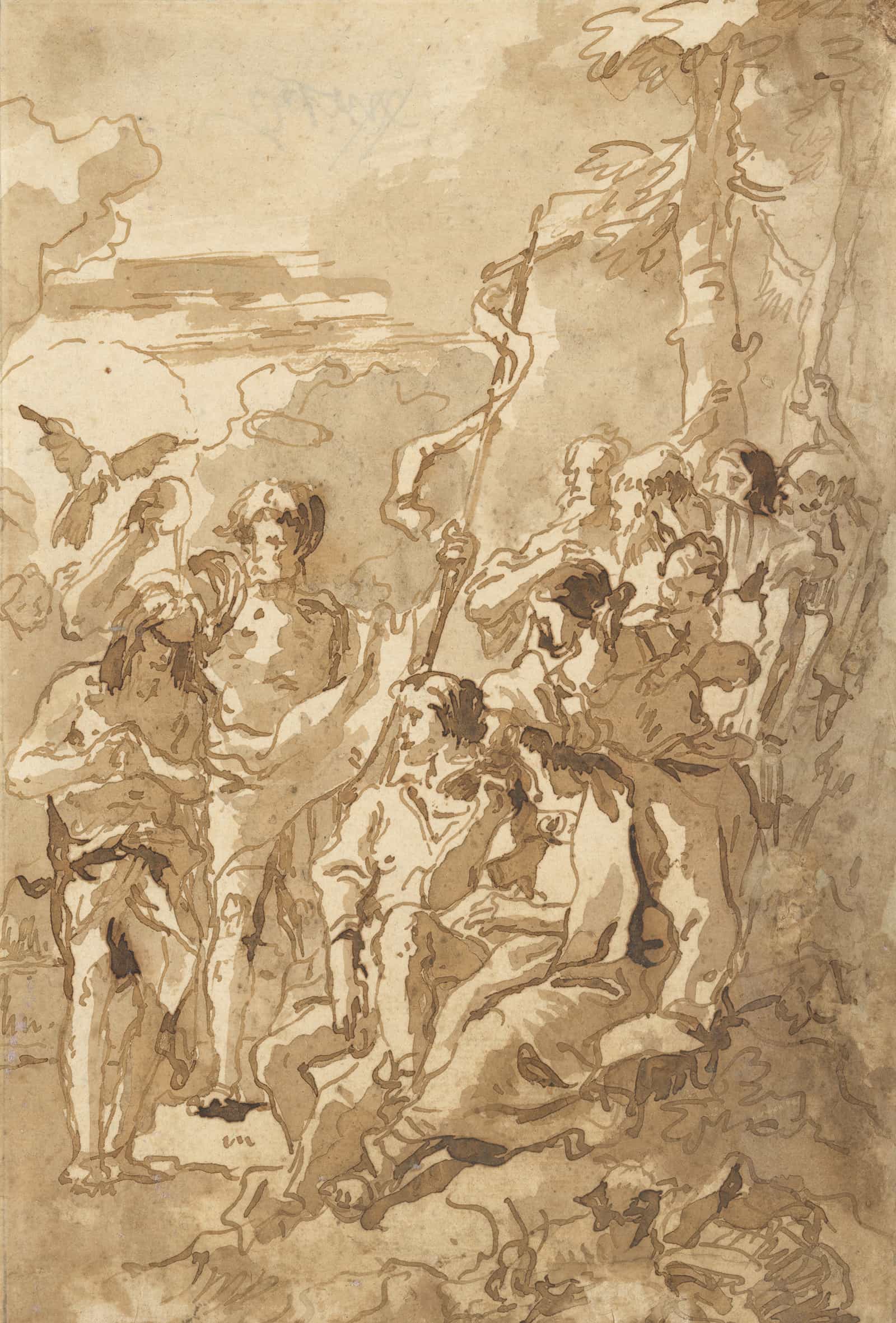 The Baptism Of Christ With A Woman Holding A Child Among The Spectators At The Right   by Giovanni Domenico Tiepolo