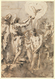 The Baptism Of Christ With Saint John Without His Cross In Profile To The Right   by Giovanni Domenico Tiepolo