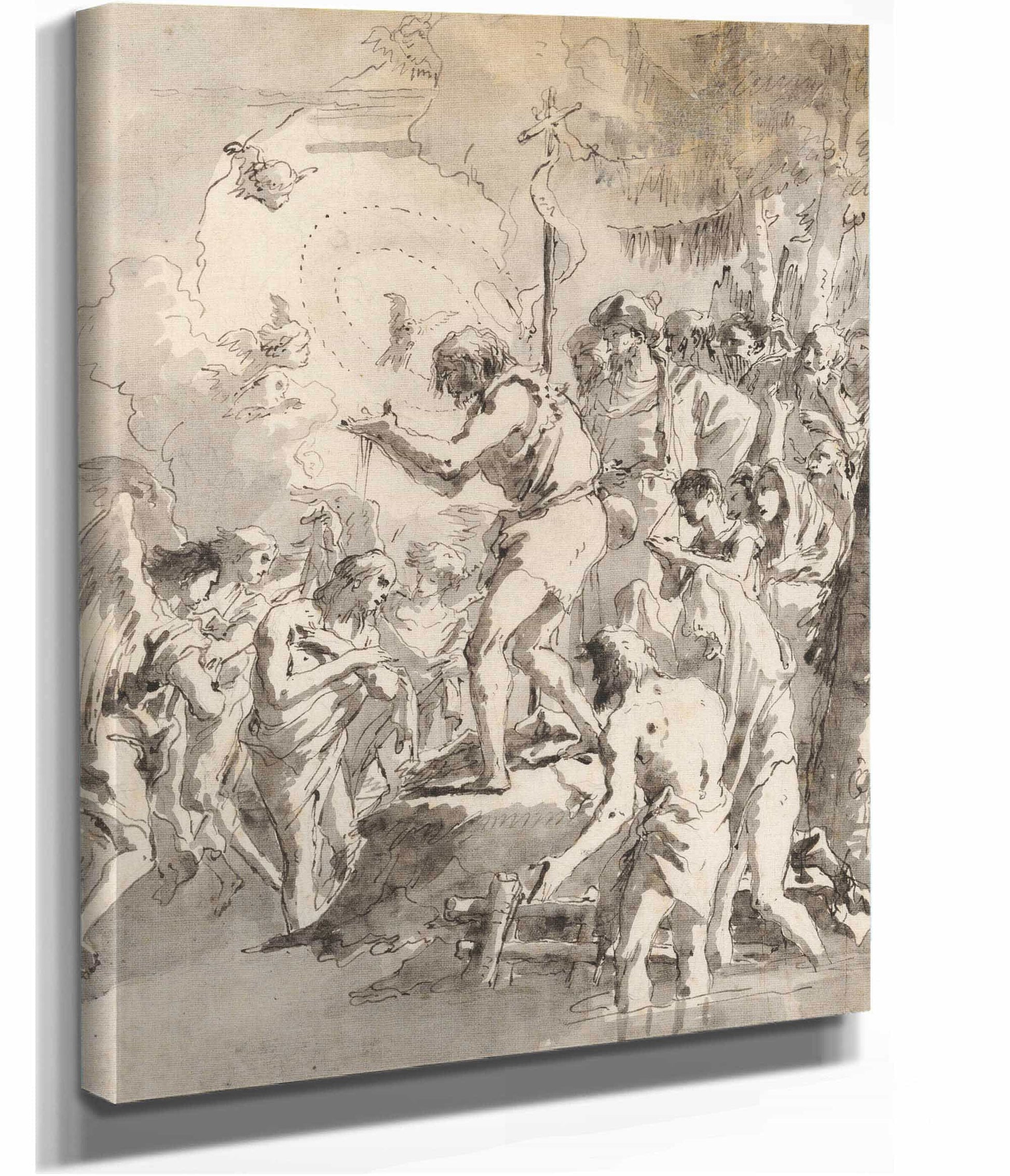 The Baptism Of Christ With Three Angels Attending Him   by Giovanni Domenico Tiepolo
