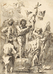 The Baptism Of Christ With Two Ducks In The Water At Lower Right   by Giovanni Domenico Tiepolo