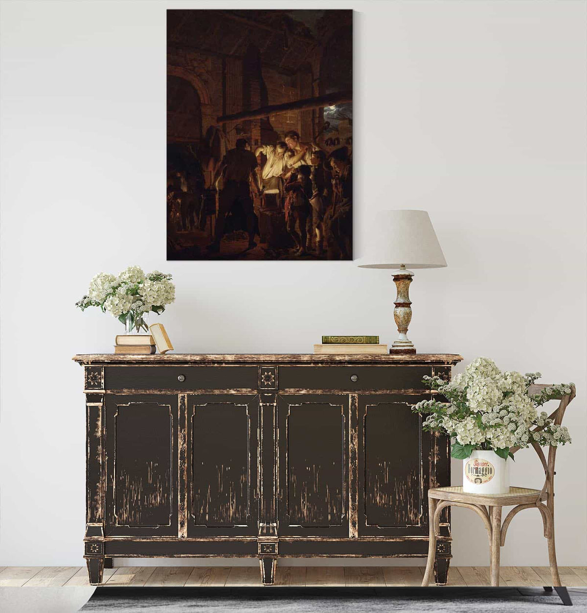 The Blacksmiths Shop by Joseph Wright Of Derby