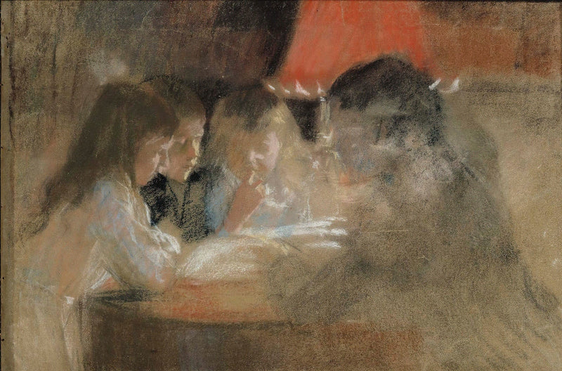 The Brandt Family Children By The Lamp by Albert Edelfelt