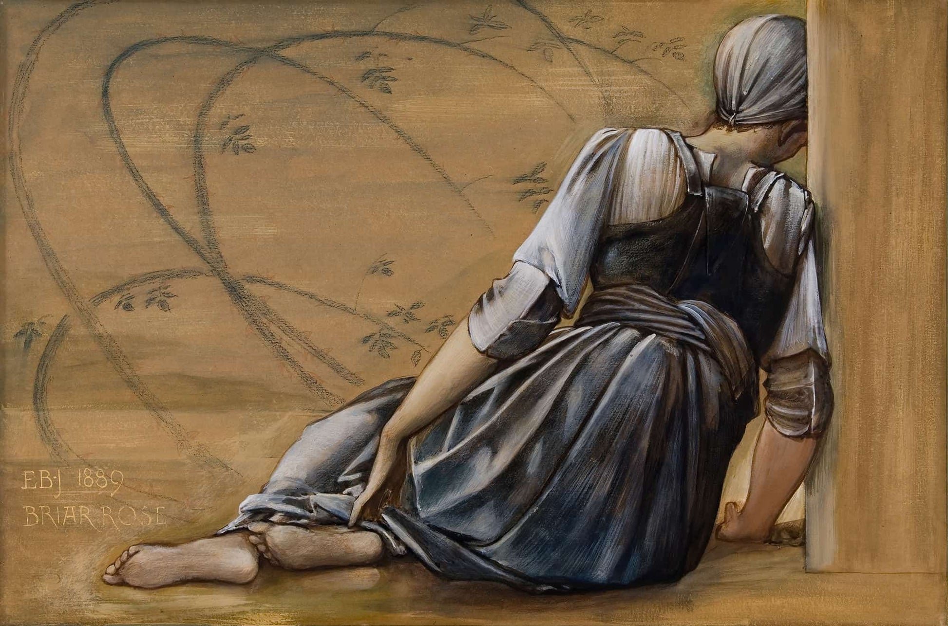 The Briar Rose Series Study For The Garden Court Ii by Sir Edward Coley Burne Jones