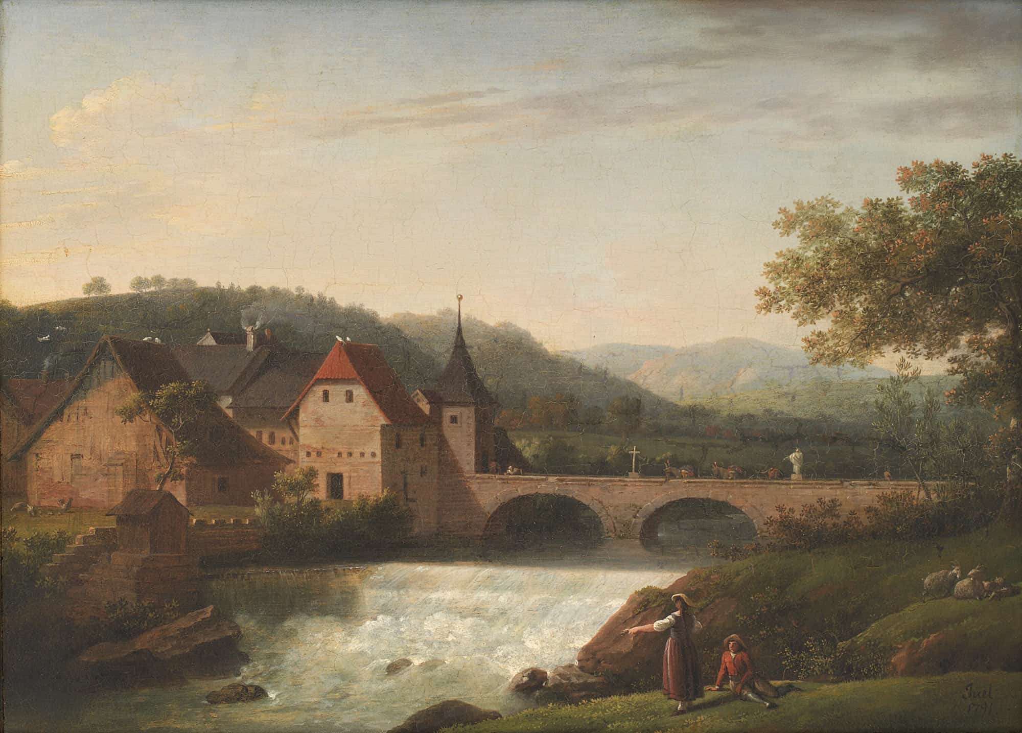 The Bridge And The Waterfall At Dornach Switzerland by Jens Juel