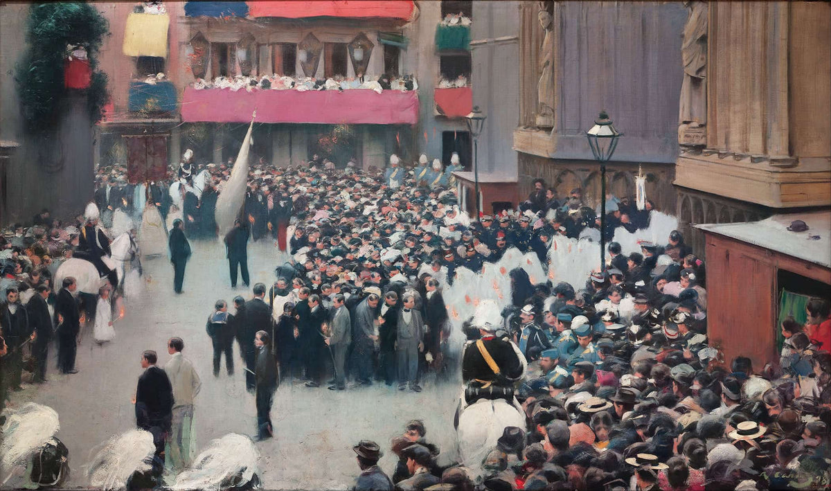 The Corpus Christi Procession Leaving The Church Of Santa Maria Del Mar by Ramon Casas