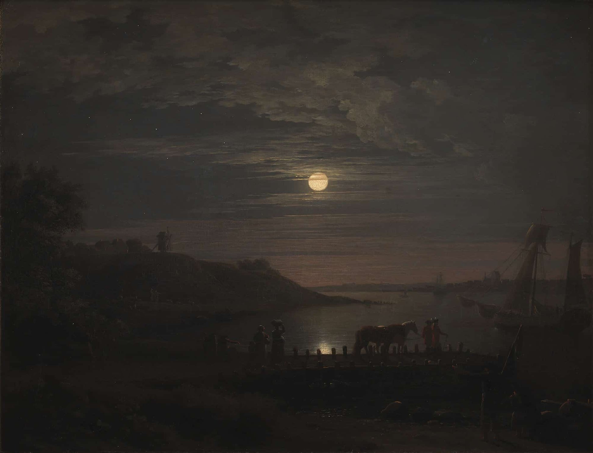 The Crossing Over The Little Belt At Snoghoj Moonrise by Jens Juel