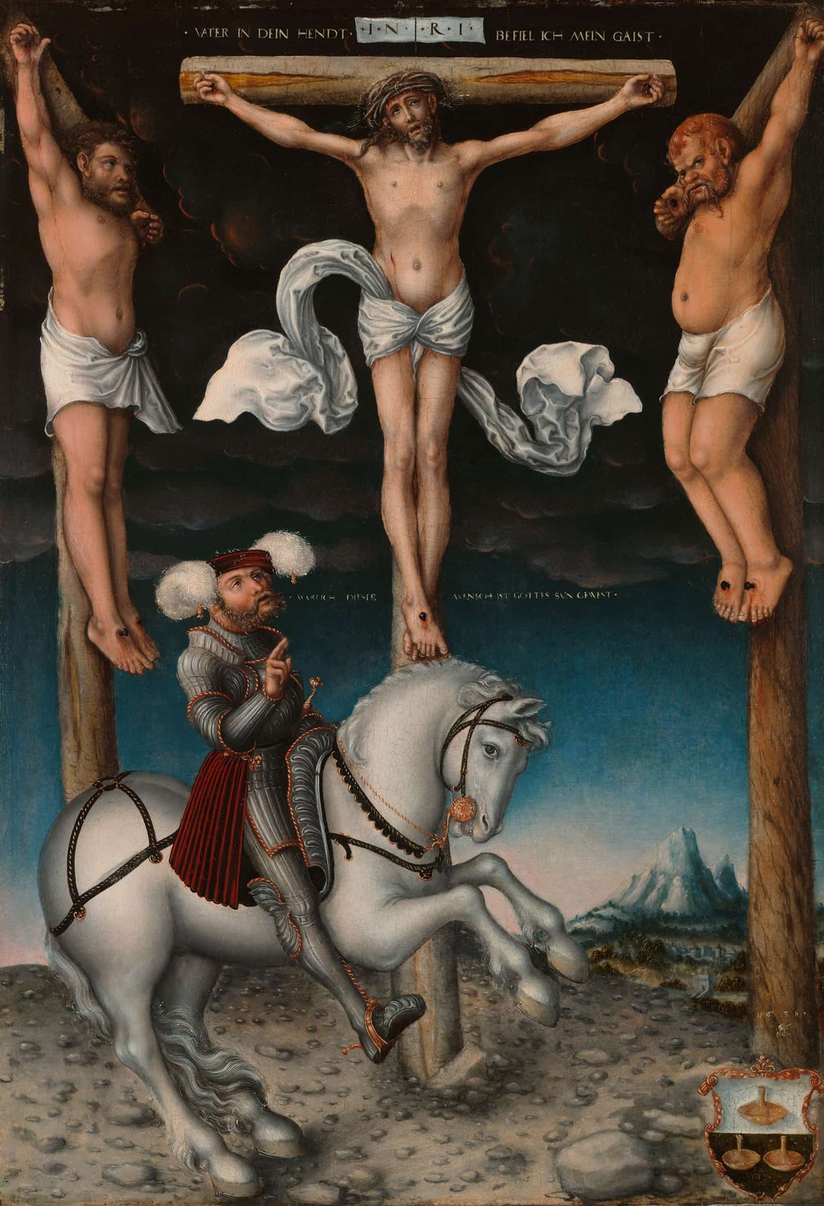 The Crucifixion With The Converted Centurion by Lucas Cranach The Elder