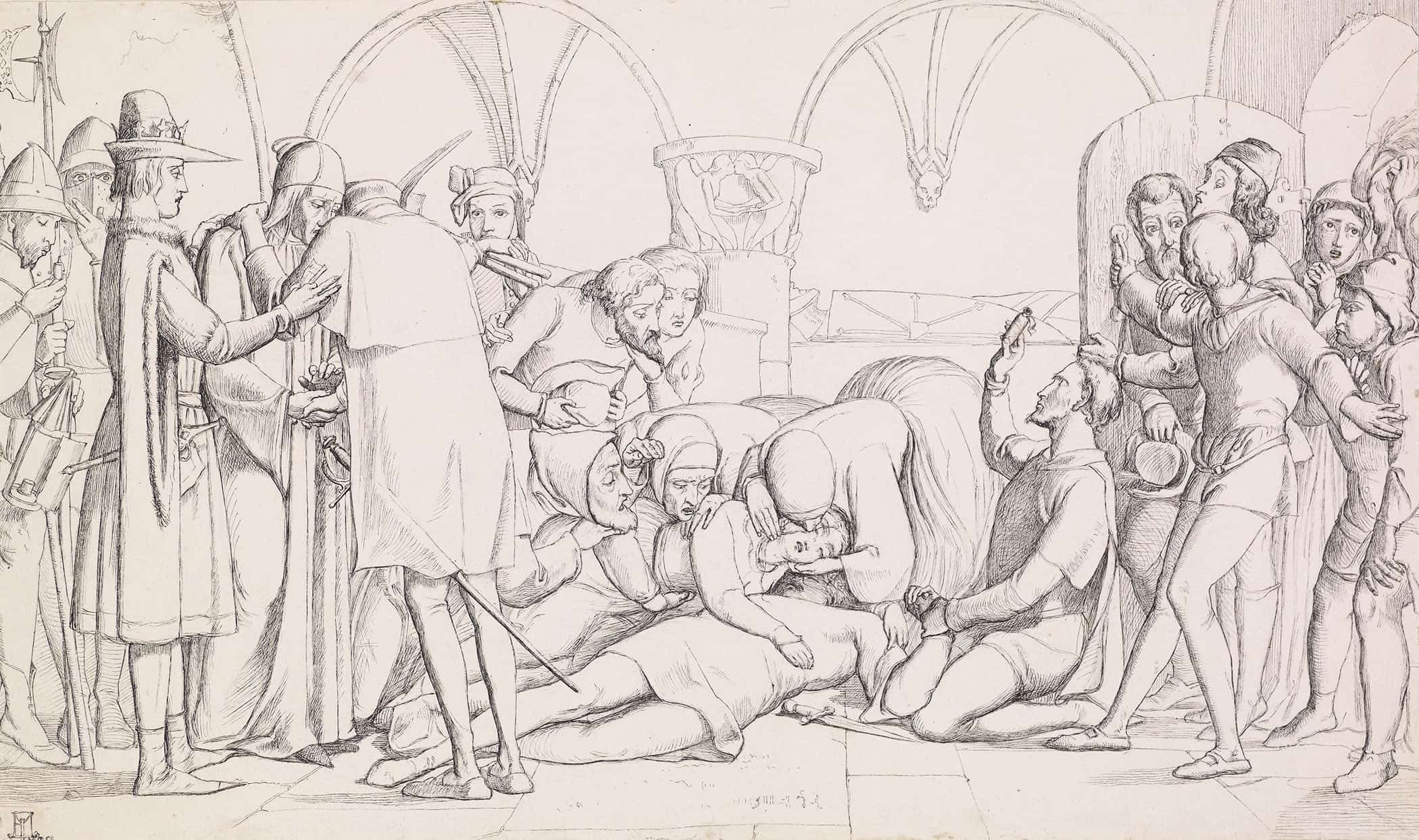 The Death Of Romeo And Juliet Compositional Study by Sir John Everett Millais