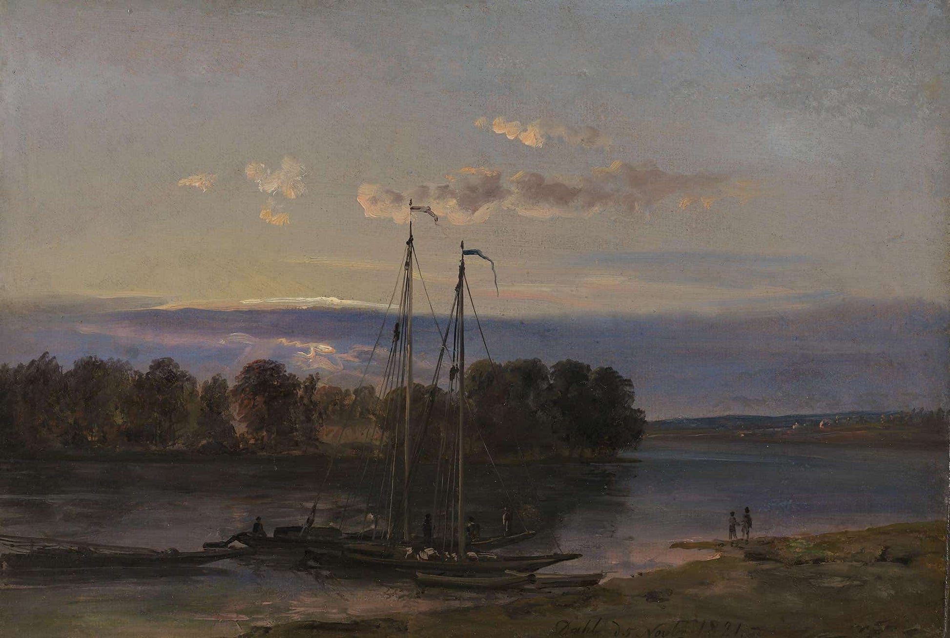 The Elbe At Sunset by Johan Christian Dahl