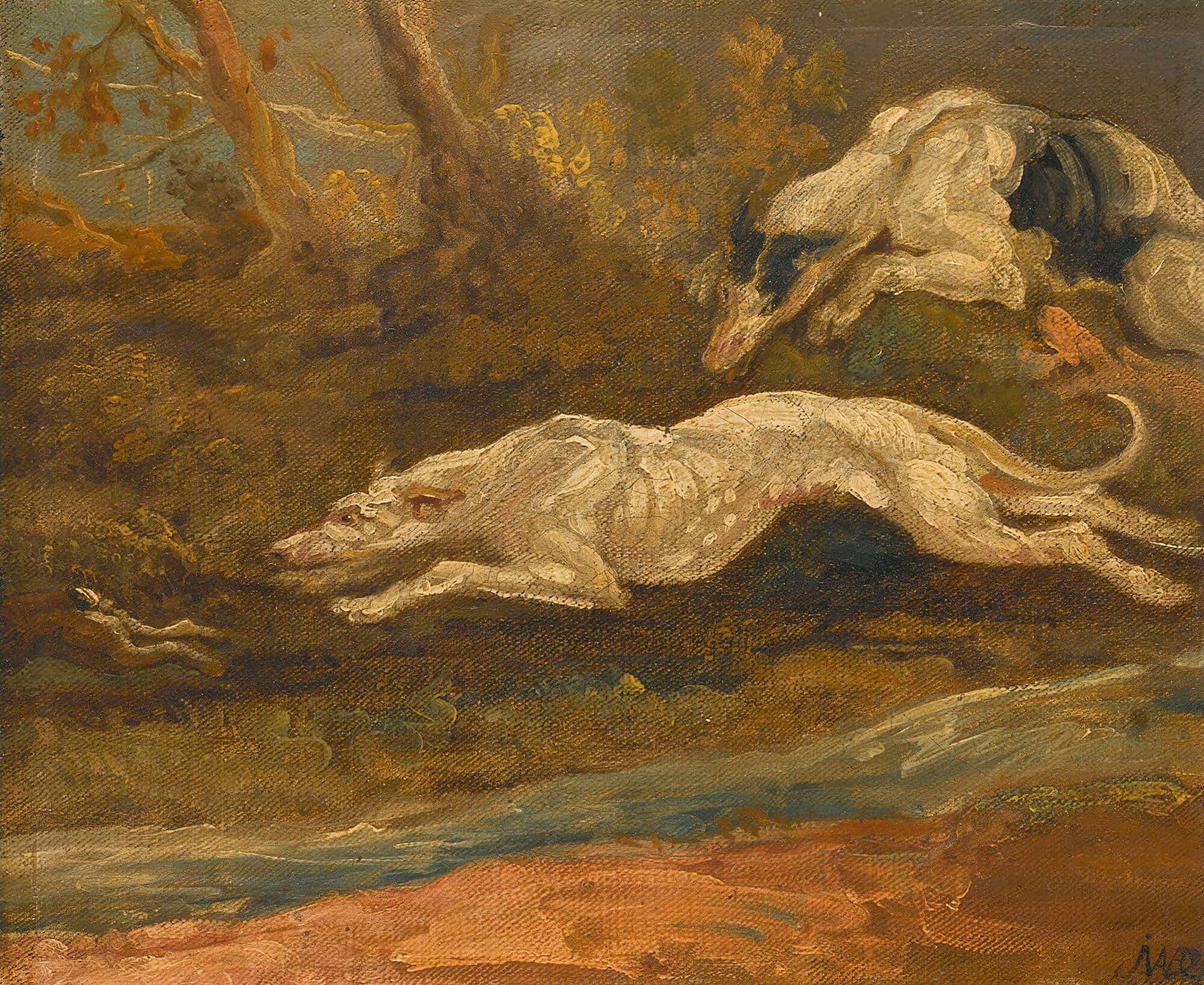 The Escape Two Greyhounds Coursing A Hare by James Ward