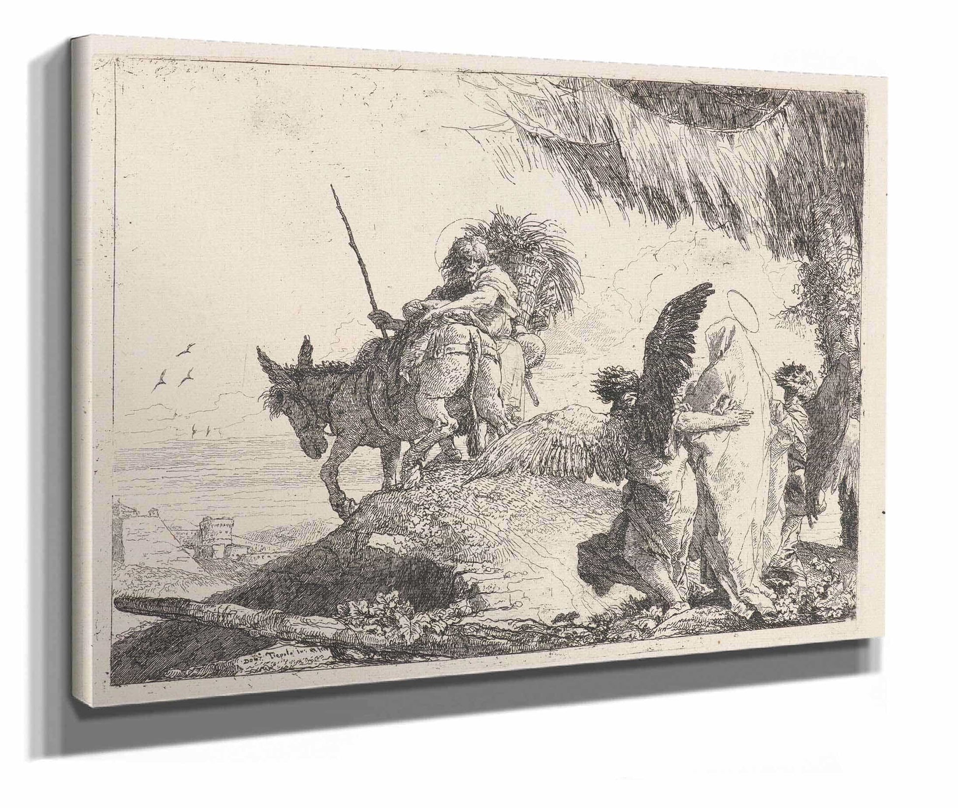 The Flight With Madonna At Right Supported By Angels  by Giovanni Domenico Tiepolo