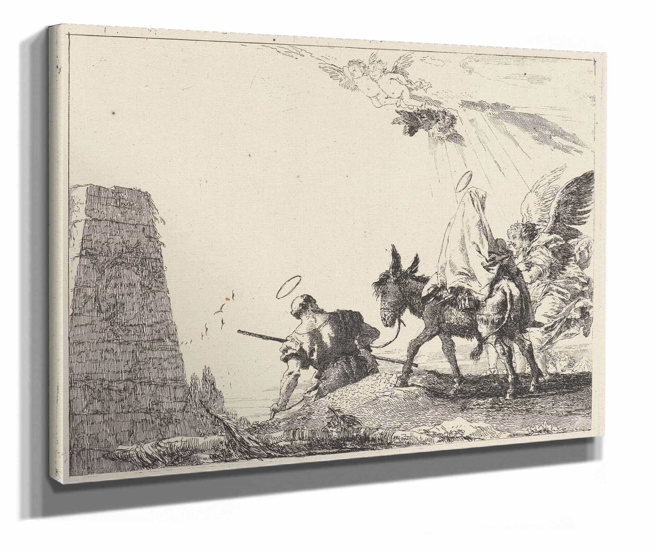 The Flight With Obelisk At The Left  by Giovanni Domenico Tiepolo