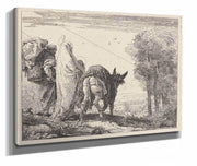 The Flight With The Holy Family At The Left  by Giovanni Domenico Tiepolo