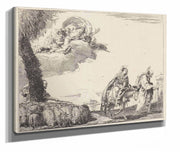 The Flight With The Holy Family At The Right  by Giovanni Domenico Tiepolo