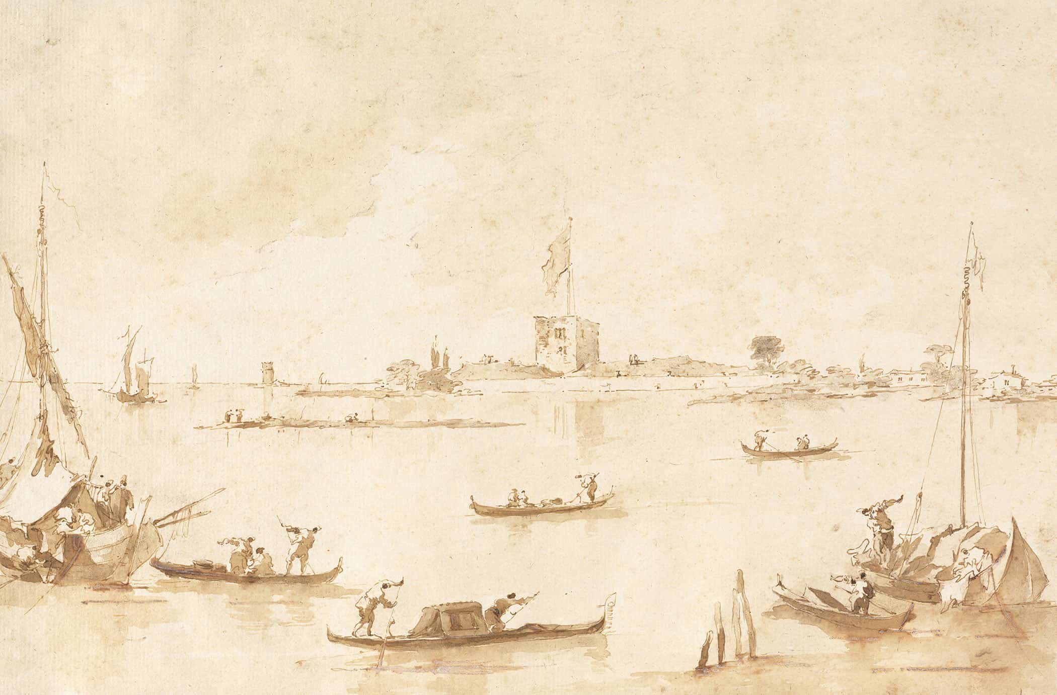 The Fortress Of San Andrea From The Lagoon S by Francesco Guardi