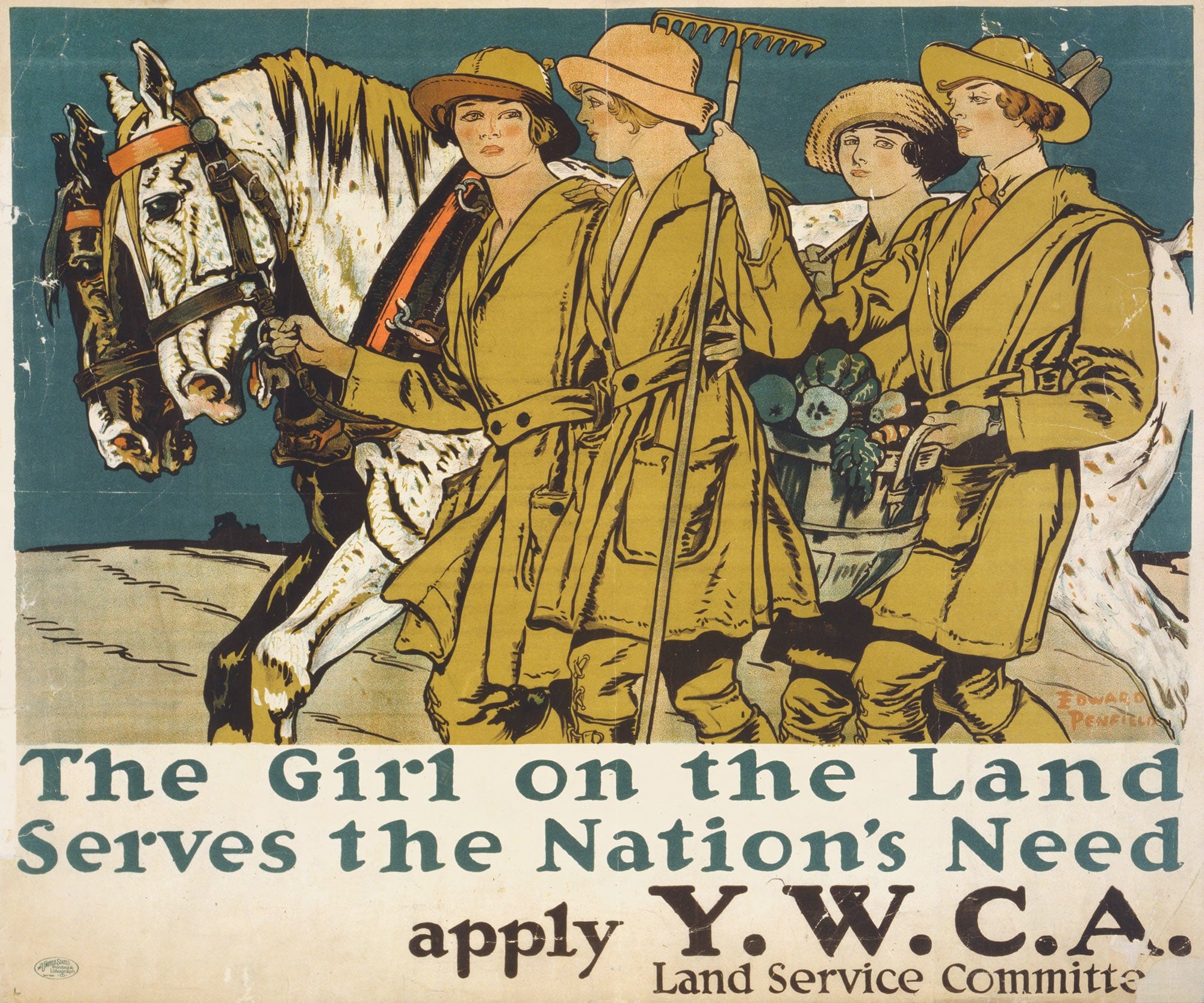 The Girl On The Land Serves The Nations Need Apply Ywca Land Service Committee by Edward Penfield