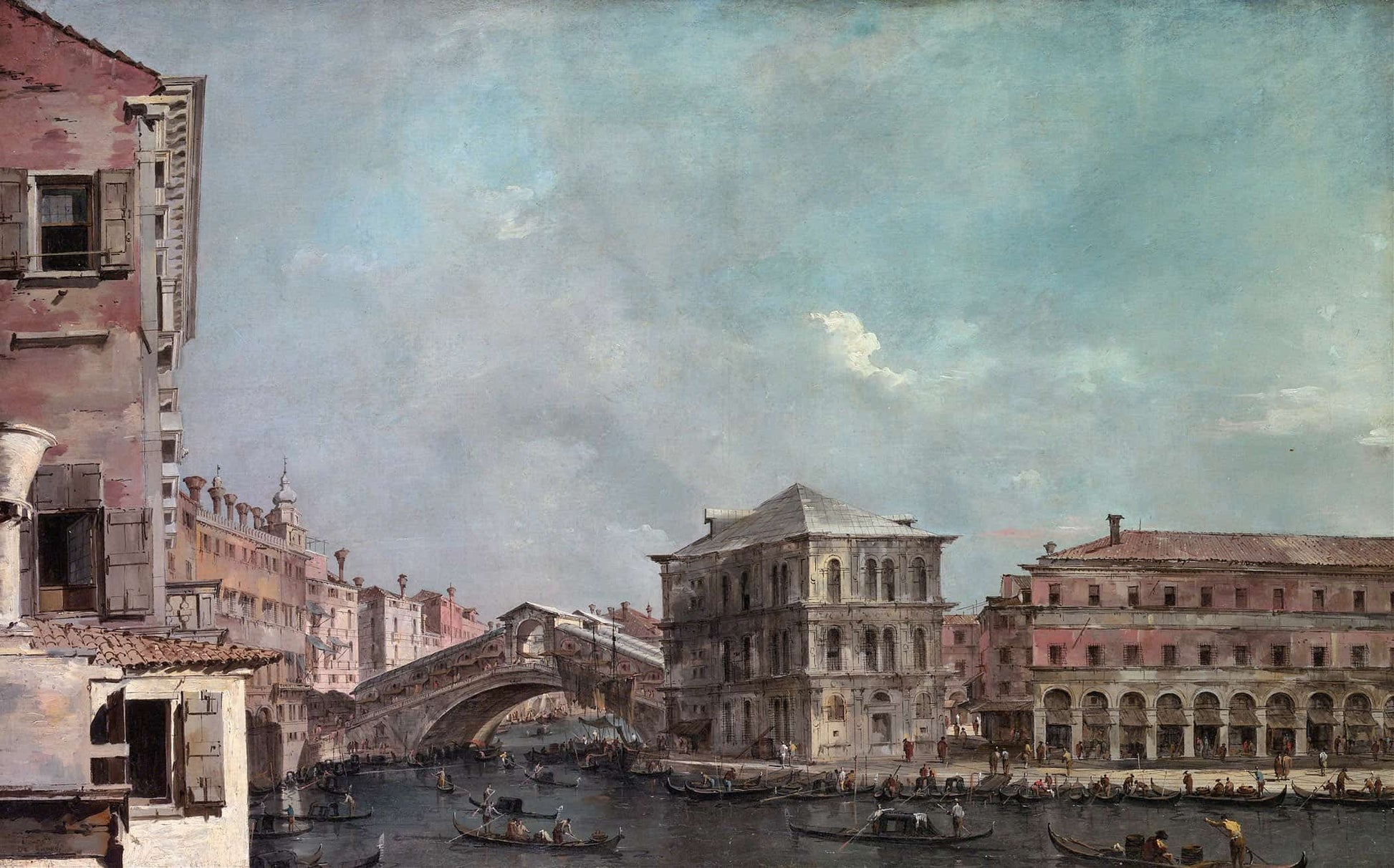 The Grand Canal Above The Rialto Late S by Francesco Guardi
