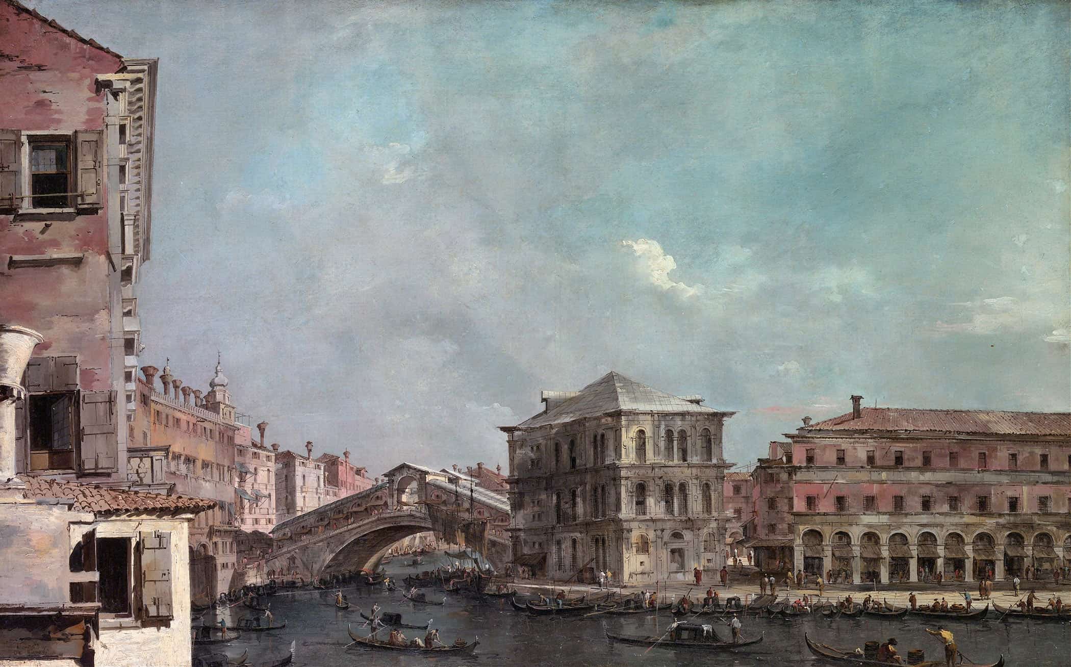 The Grand Canal Above The Rialto Late S by Francesco Guardi