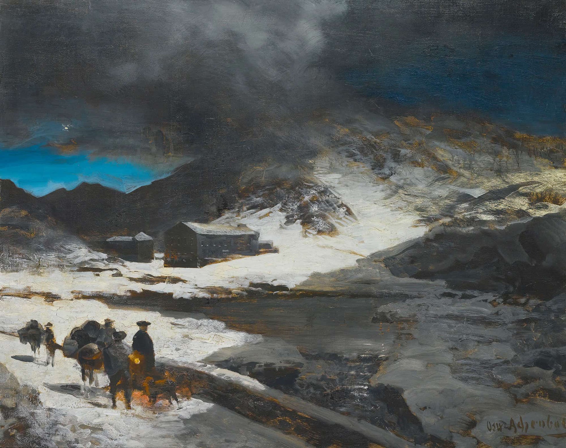 The Great St Bernard Inn In The Alps by Oswald Achenbach