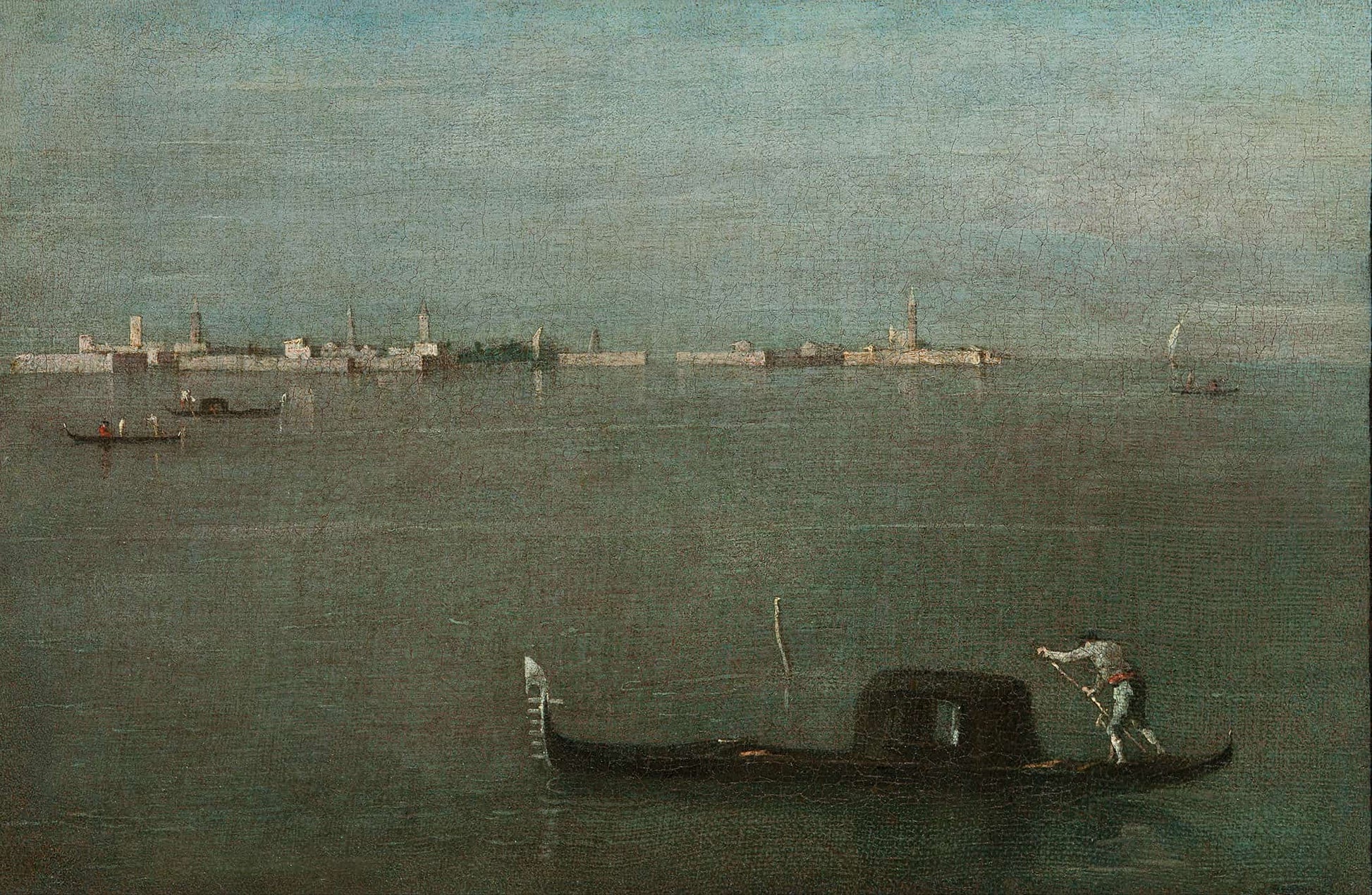 The Grey Lagoon Gondolas On The Lagoon by Francesco Guardi