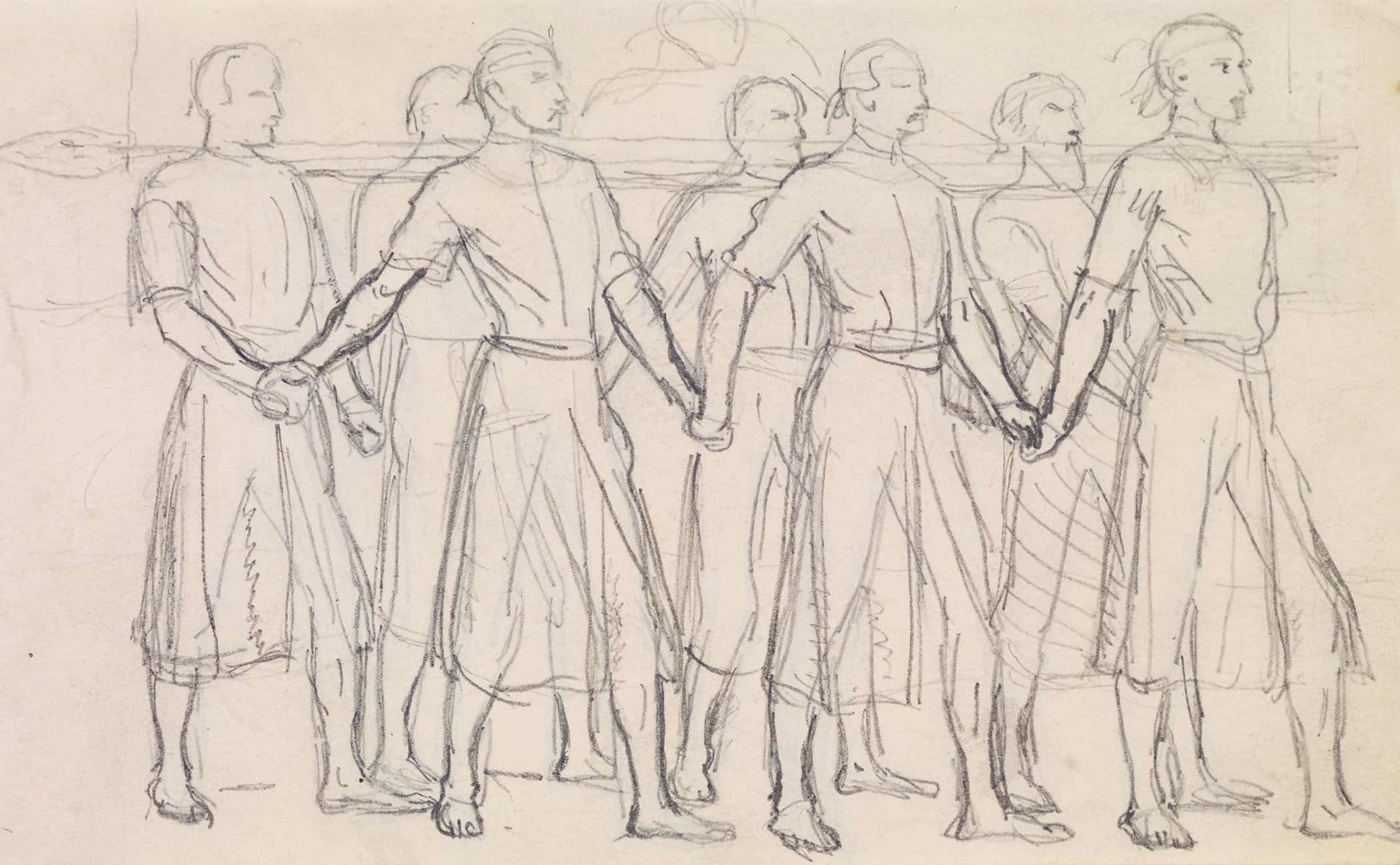 The Head Of Bran By George Meredith Study Of Seven Princes Carrying The Head Of Bran by Sir John Everett Millais