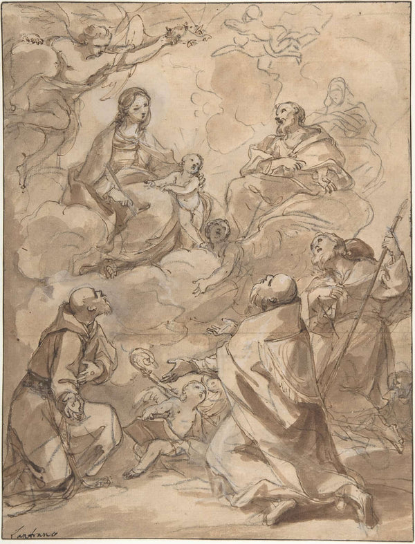 The Holy Family Appearing To St Francis St Augustine And St Roch Th Century by Charles Joseph Natoire