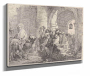 The Holy Family Arriving At A City Gate  by Giovanni Domenico Tiepolo