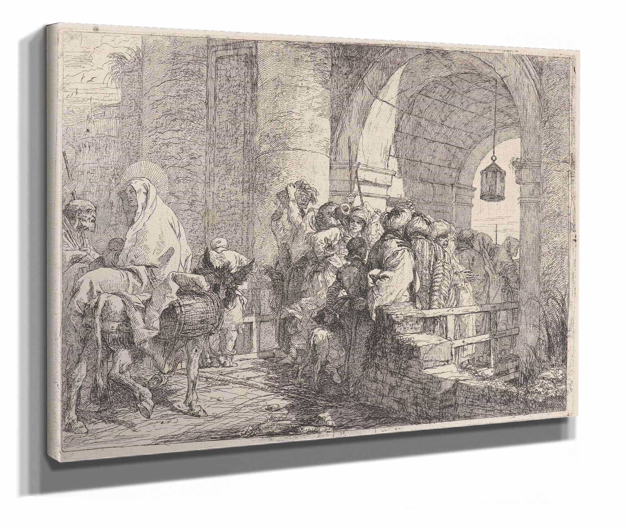 The Holy Family Arriving At A City Gate  by Giovanni Domenico Tiepolo