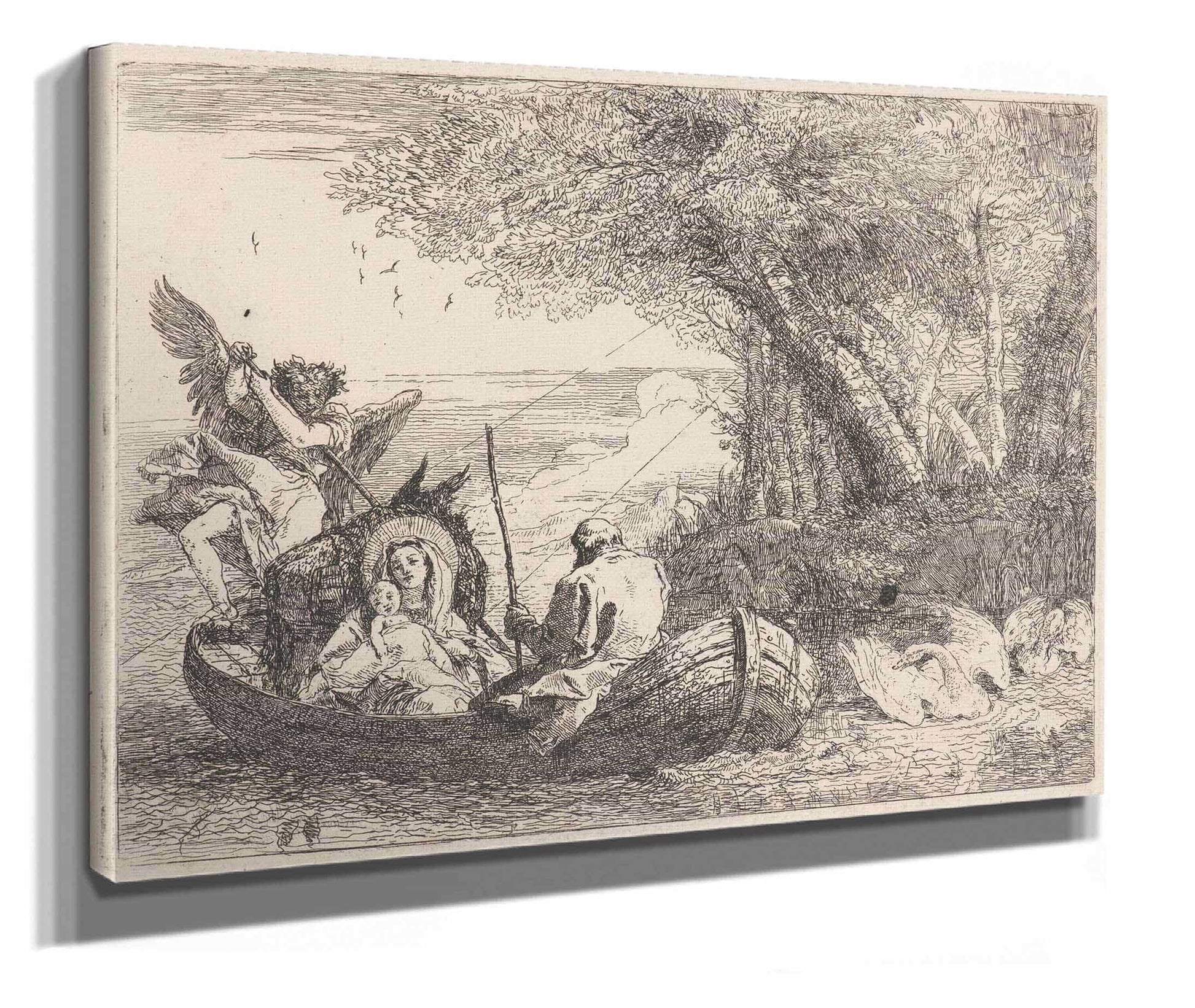 The Holy Family Being Ferried Across The River  by Giovanni Domenico Tiepolo