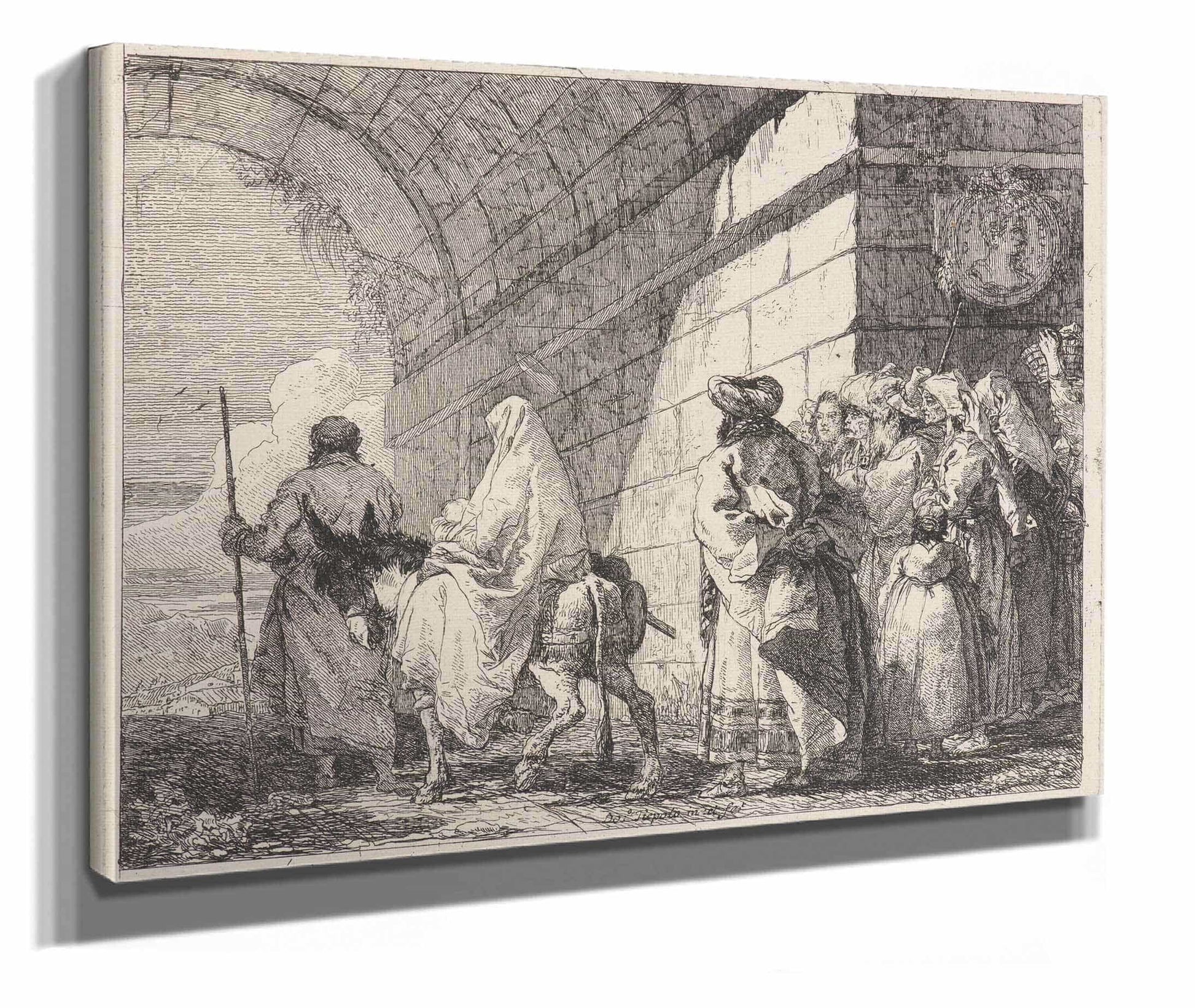 The Holy Family Passes Under A City Arch  by Giovanni Domenico Tiepolo