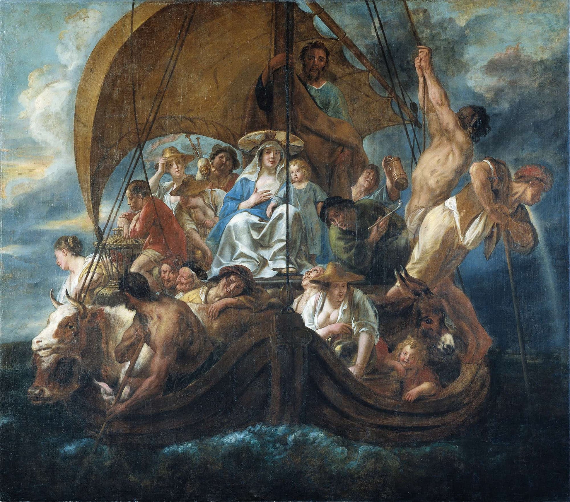 The Holy Family With Various Persons And Animals In A Boat by Jacob Jordaens