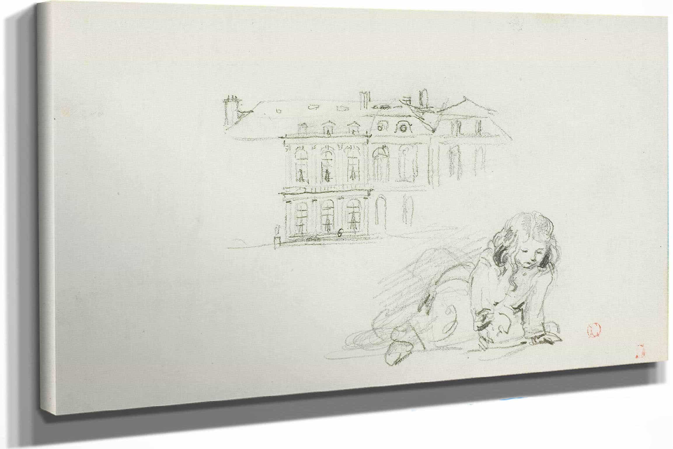 The Hotel De Ville Tours And A Girl Playing by Charles Francois Daubigny