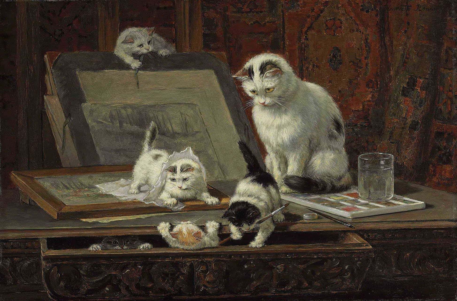 The Kittens Art Lesson by Henriette Ronner Knip