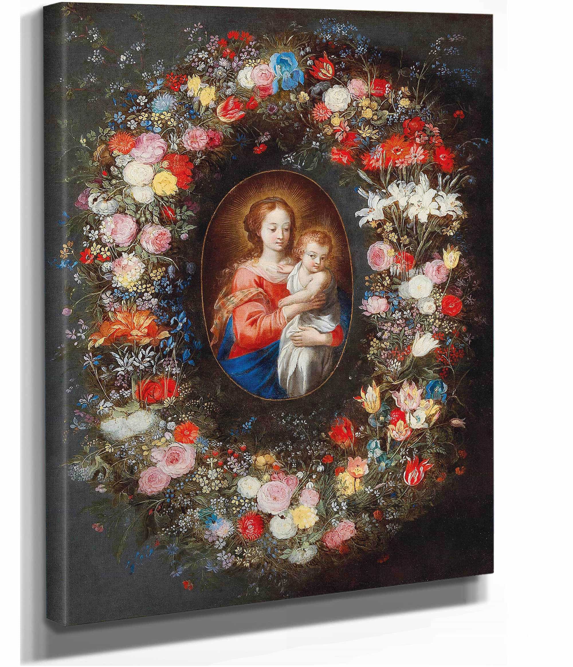 The Madonna And Child Surrounded By A Floral Garland by Jan Brueghel The Younger