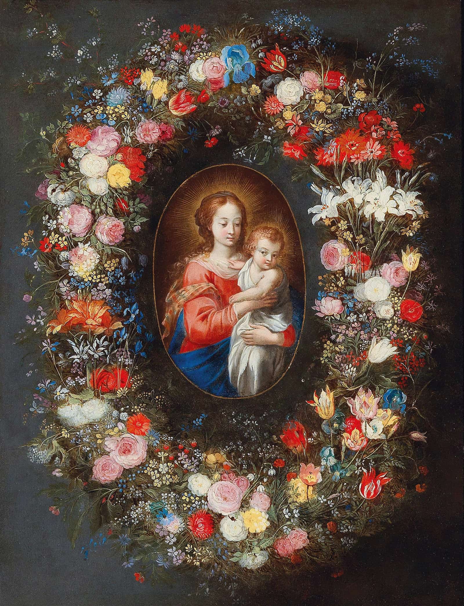 The Madonna And Child Surrounded By A Floral Garland by Jan Brueghel The Younger
