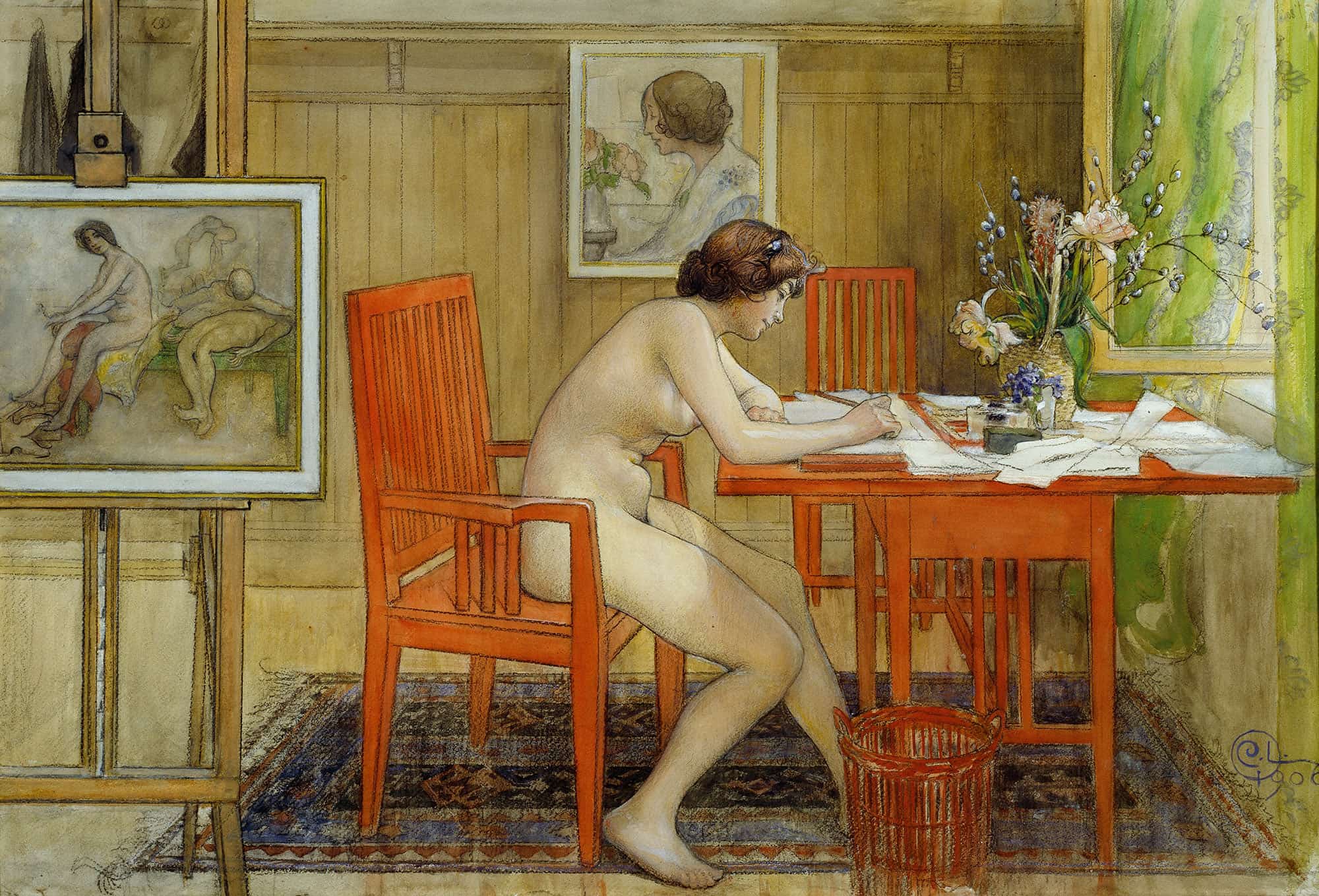 The Model Writing A Postcard by Carl Larsson